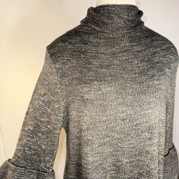 Knox Rose Colorful Marled Knit Ombré Ruffle Bell Sleeve Turtleneck Cozy Sweater - Picture 2 of 11